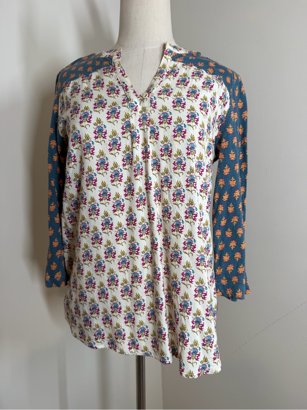 Anthropologie Maeve Floral Damask -SZ S- Split-Neck Boho Tunic Top